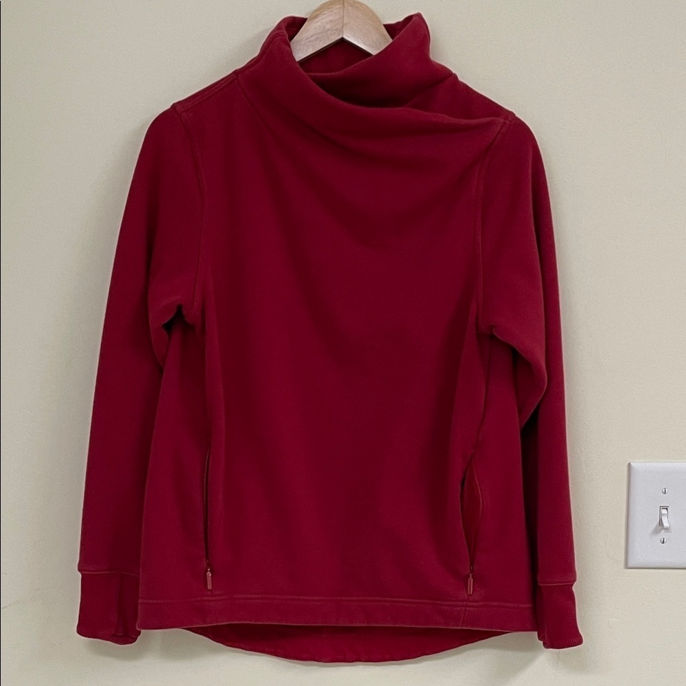 Athleta Funnel Neck Pullover Red Long Sleeve Cozy Sweatshirt Size Small